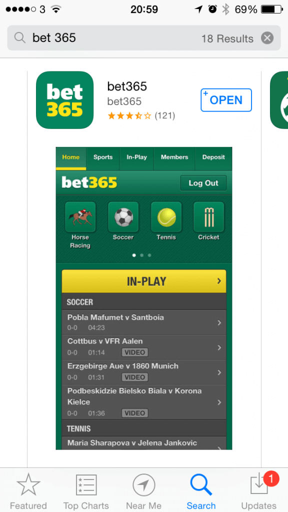 Bet 365 iPhone search result