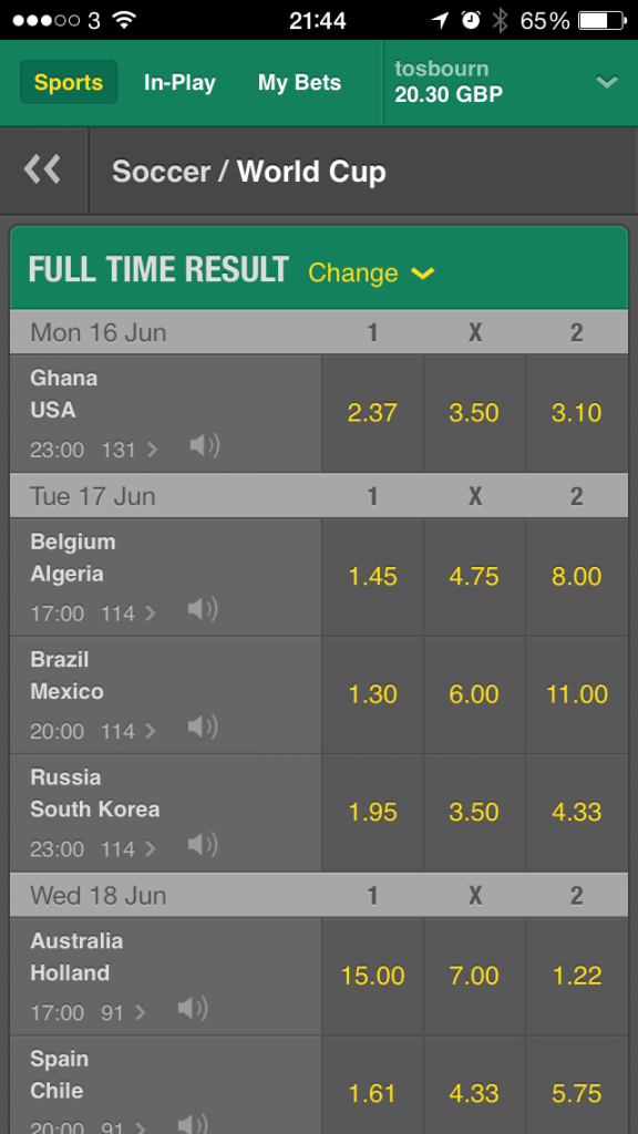 Bet 365 World Cup View